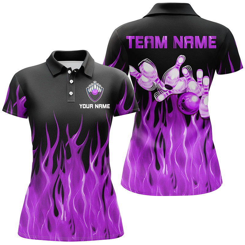 Purple flame Womens bowling polo shirt black Bowling Jerseys Personalized Bowling Team Shirts NQS7302