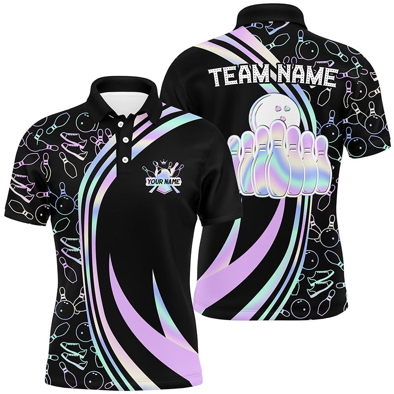 Black Mens polo bowling shirts Custom neon camo team league bowling jerseys, gifts for bowlers NQS7210