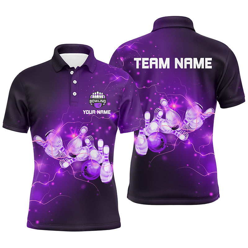 Mens Bowling Polo Shirts Custom Purple flashes of lightning thunder bowling team Mens Bowler Jerseys NQS7045