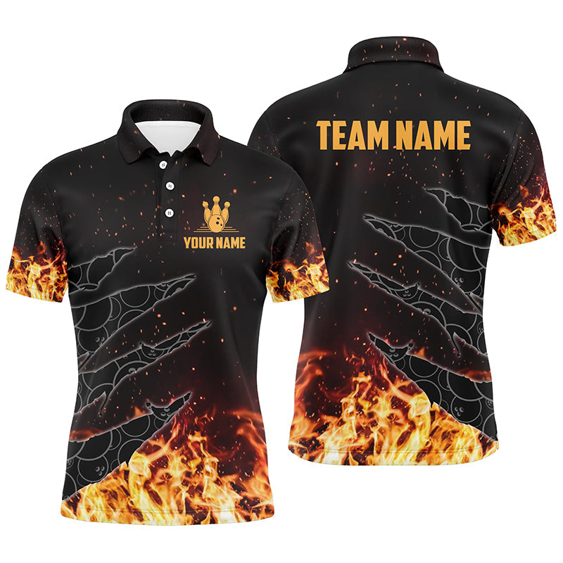 Bowling polo shirts for men custom flame camo bowling team jerseys, gifts for bowlers NQS6954