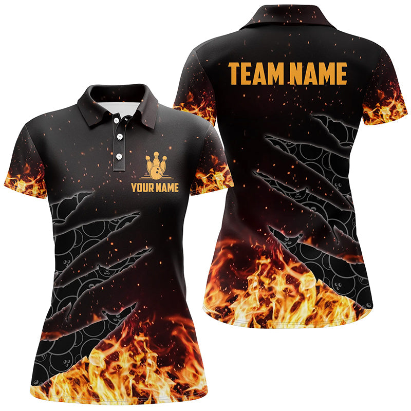 Bowling polo shirts for women custom flame camo bowling team jerseys, gifts for bowlers NQS6954