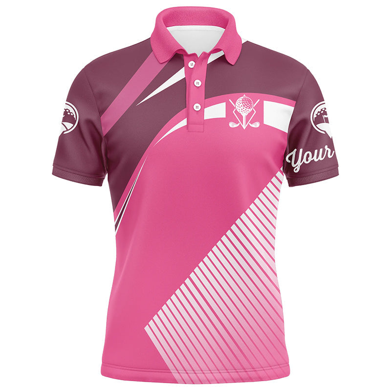 Pink Mens golf polos shirts custom golf tops for mens, personalized unique golf gifts NQS7128