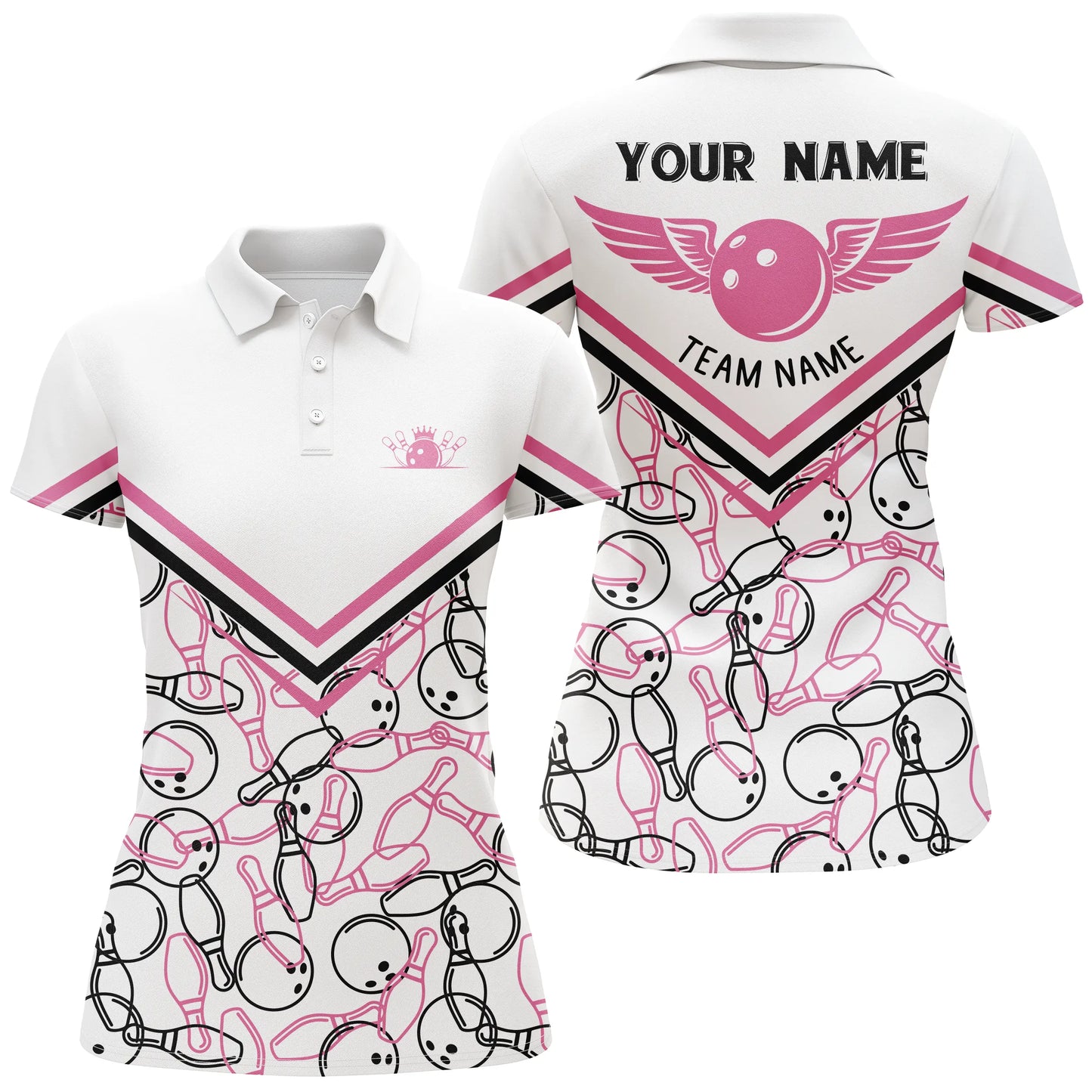 Custom bowling shirt for women – personalized team jersey front view