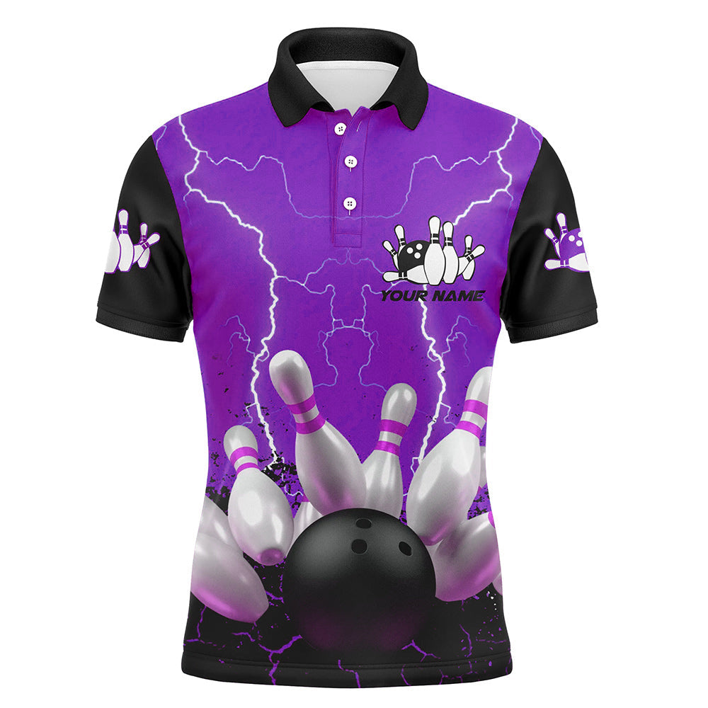 Purple lightning Mens polo bowling shirts, Personalized men's bowling jerseys, bowling team jerseys NQS7279