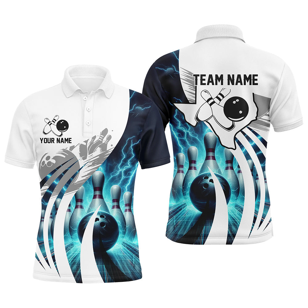 Blue lightning thunder Men Bowling Polo Shirt Custom Texas Team league Jerseys, gifts for bowlers NQS7074