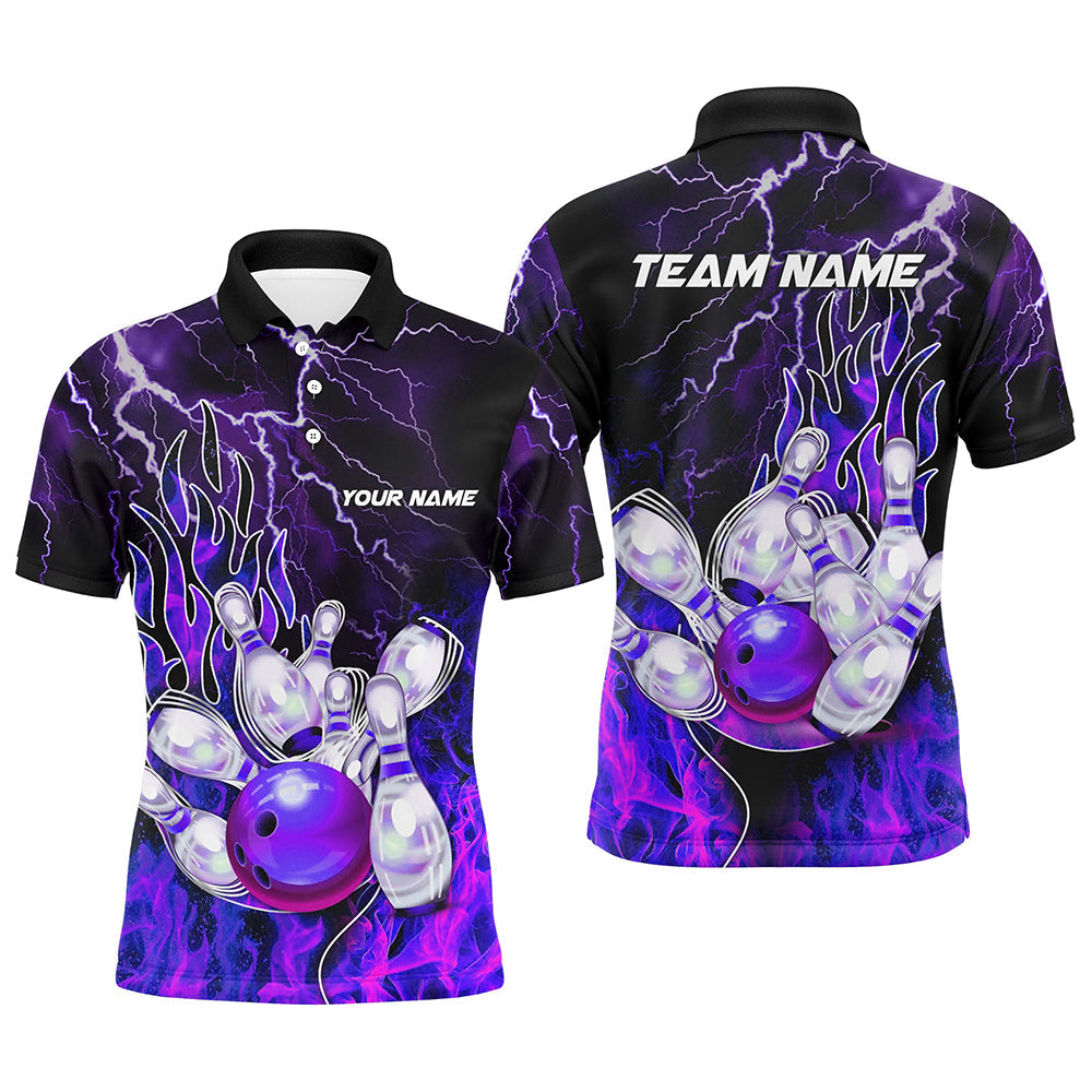Men Bowling Polo Shirt Custom purple lightning thunder Bowling Team Jersey, gift for team Bowlers NQS7079
