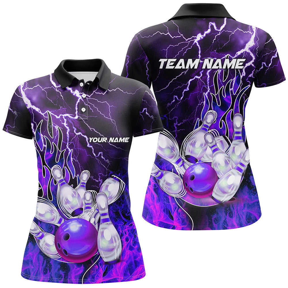 Women Bowling Polo Shirts Custom purple lightning thunder Bowling Team Jersey, gift for team Bowlers NQS7079