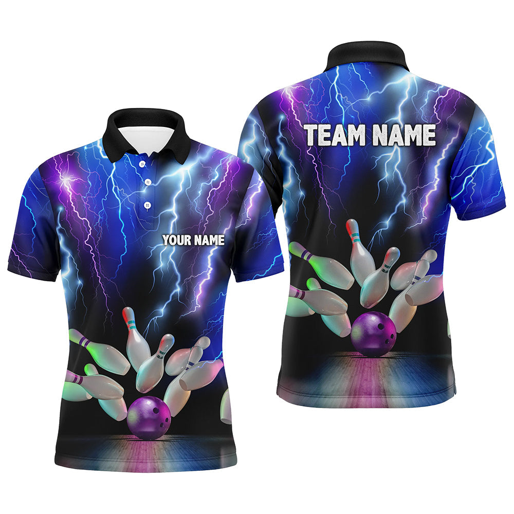 Mens polo bowling shirts colorful lightning thunder storm bowling team league jerseys NQS7093