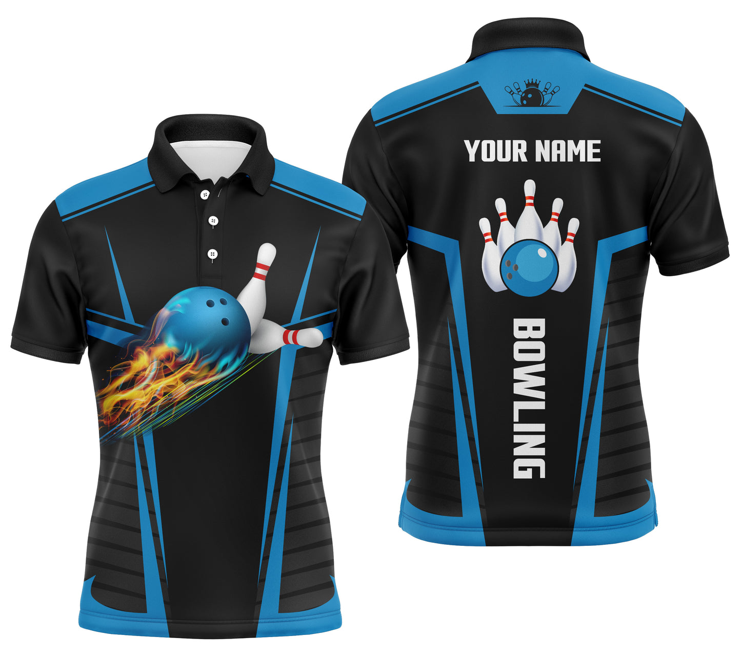 Custom bowling shirt for men – personalized team jersey front view
