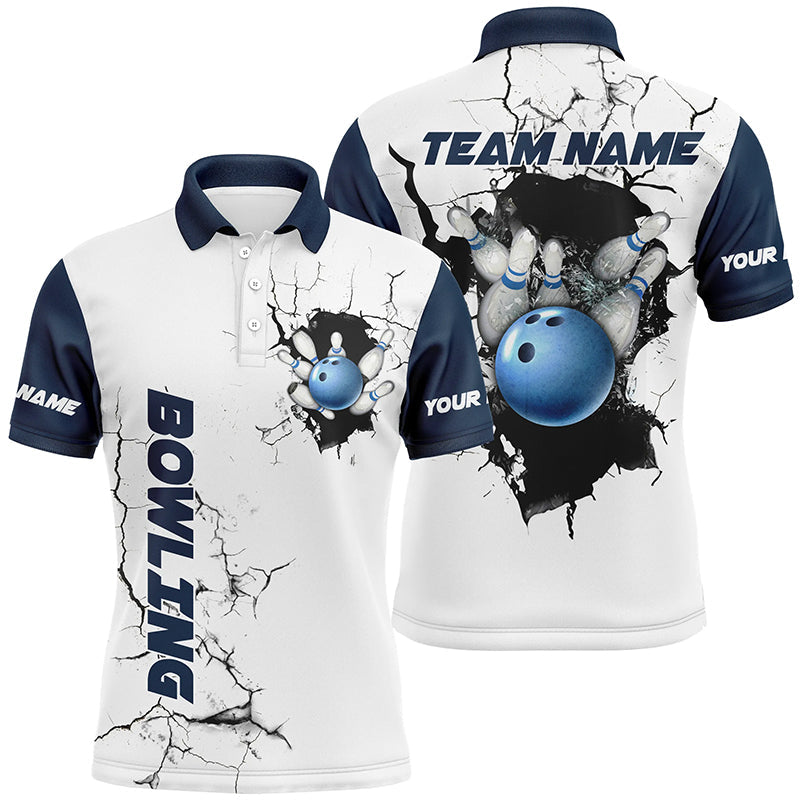 Mens Bowling polo shirts Custom Bowling ball and pins Team league Jerseys, gifts for bowlers | Blue NQS7270