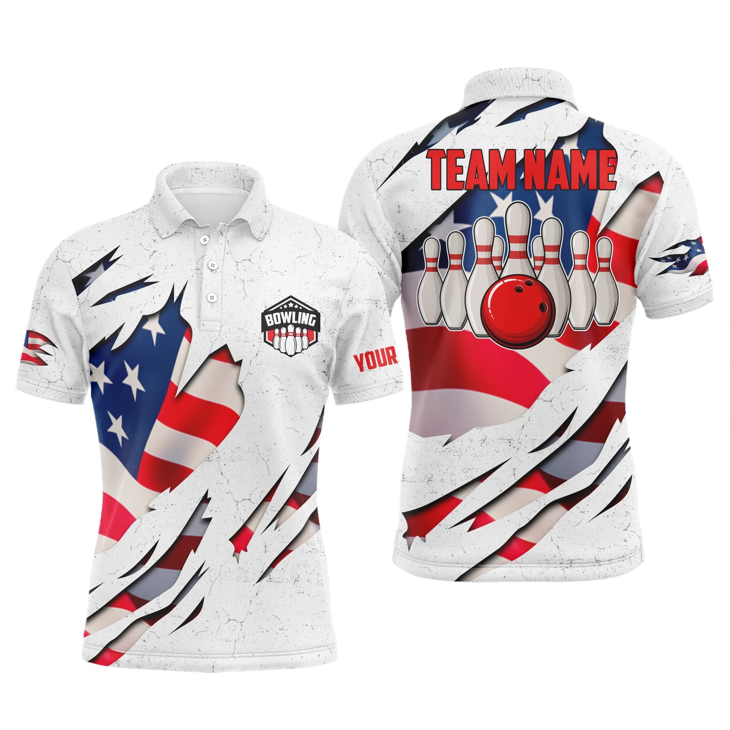 Custom bowling shirt for men – personalized team jersey front view