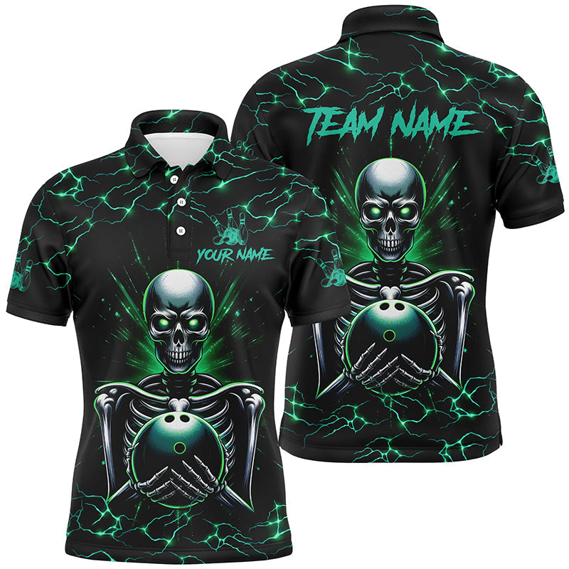 Green skull lightning Bowling polo shirt for men Custom Team bowling jerseys for men, gift for bowlers NQS7304