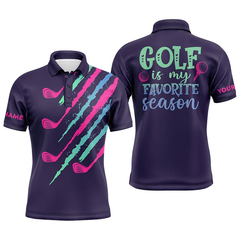 Purple gradient Mens golf polo shirt custom name golf is my favorite season, best golf gifts for men NQS4390