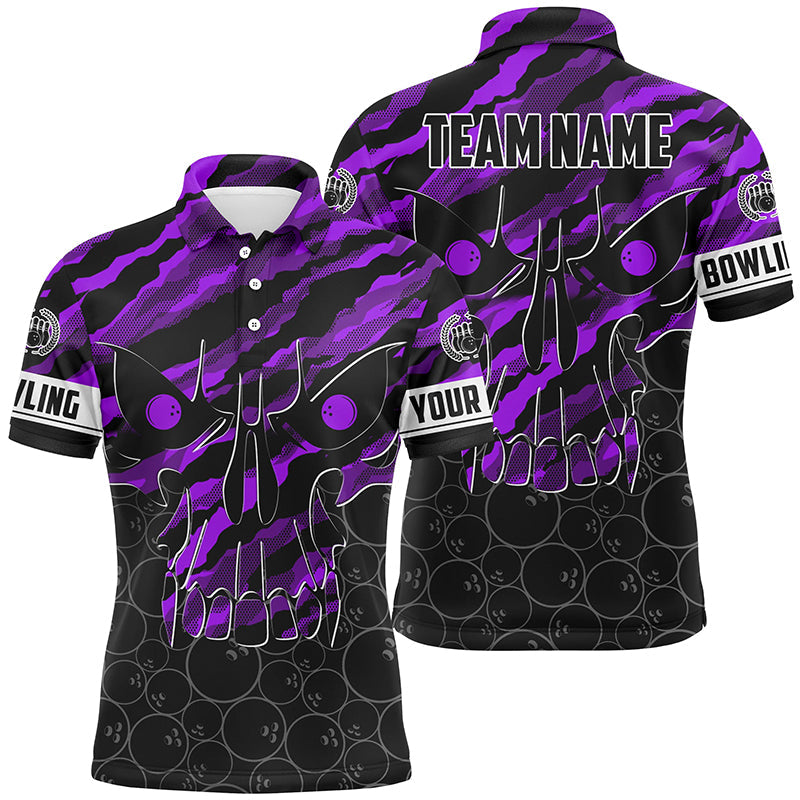Personalized Skull Bowling polo Shirt for men Custom Team's Name Purple camo Bowler Jerseys NQS7322