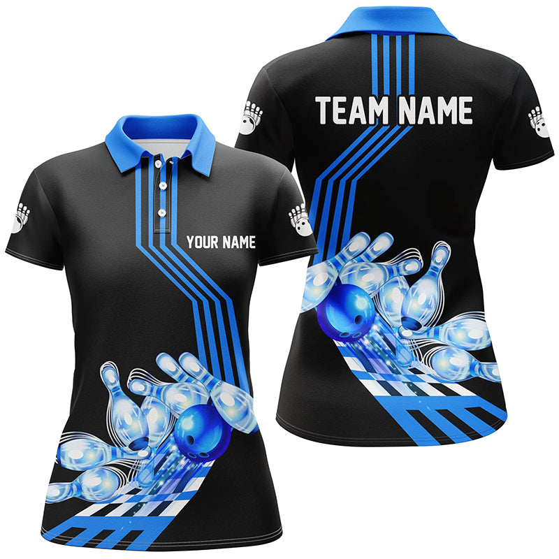 Women Bowling Polo Shirts Custom Bowling Team league Jerseys, gifts for bowlers | Blue NQS7070