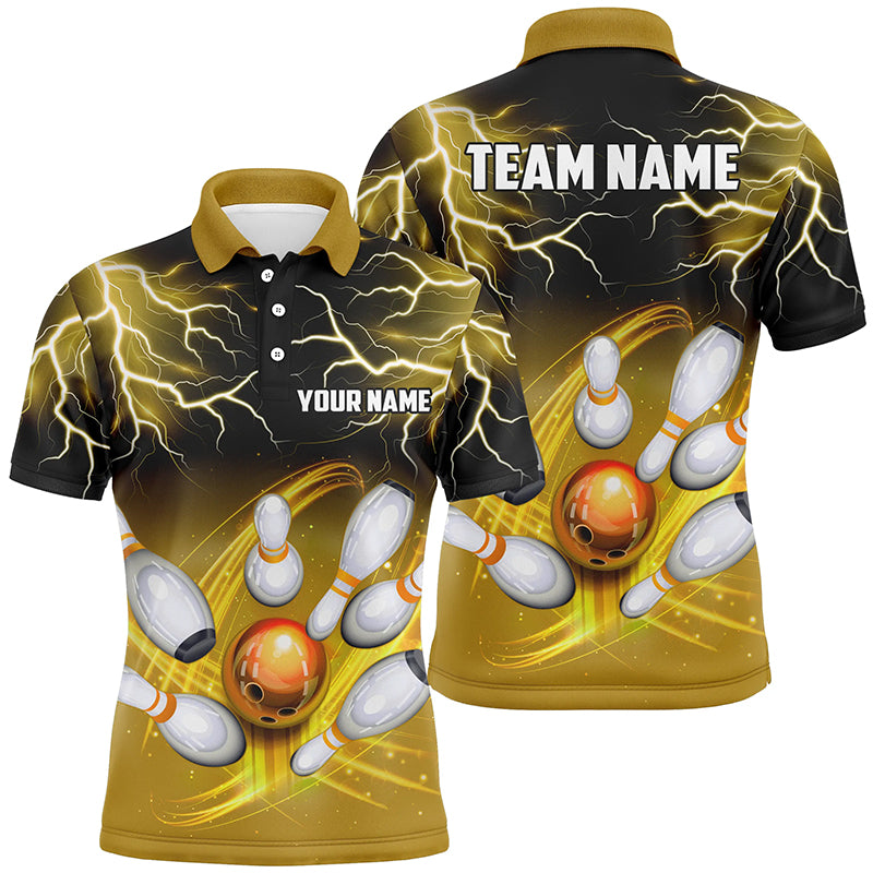 Mens polo bowling shirt Custom black yellow bowling lightning thunder team bowling league jerseys NQS7086