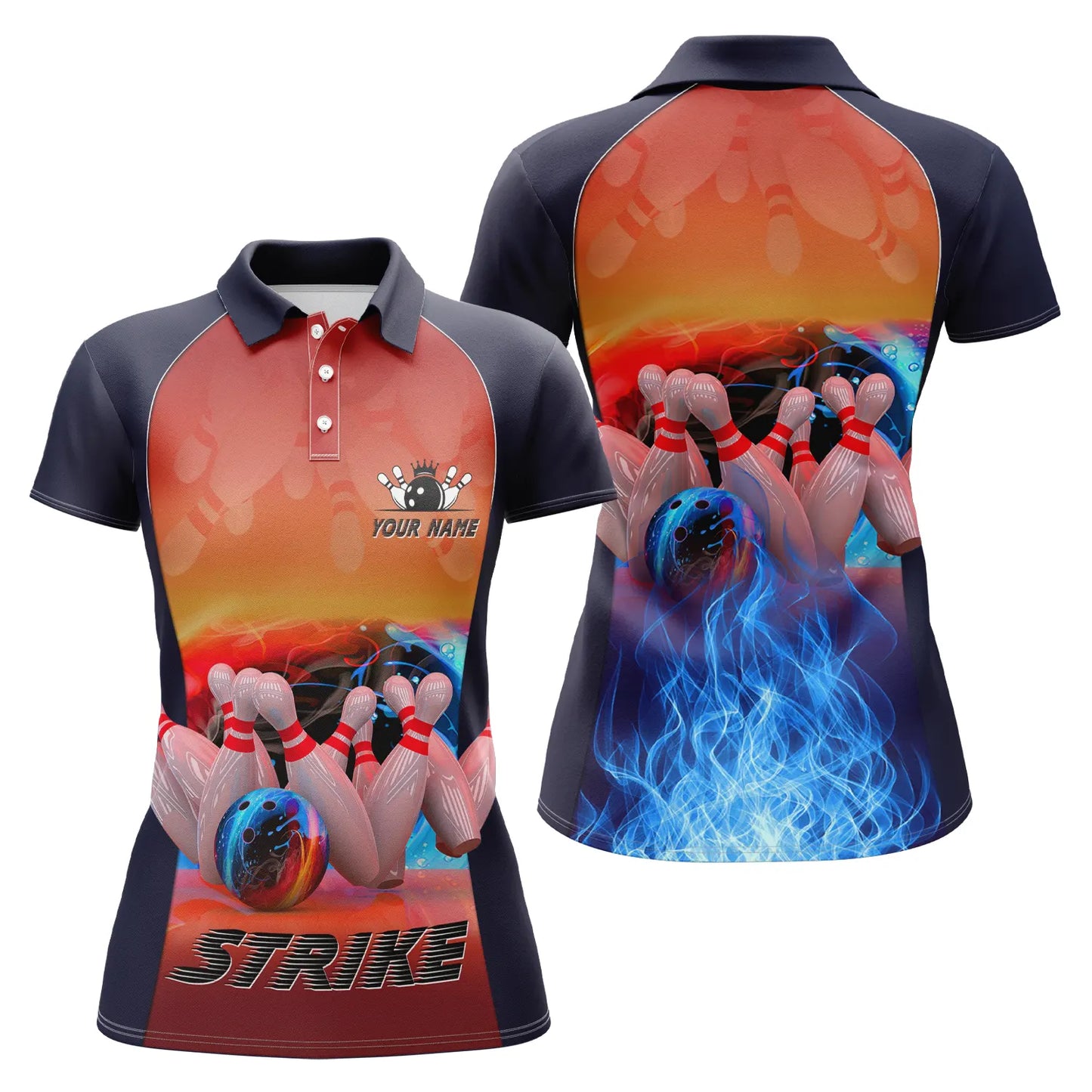 Custom bowling shirt for women – personalized team jersey front view