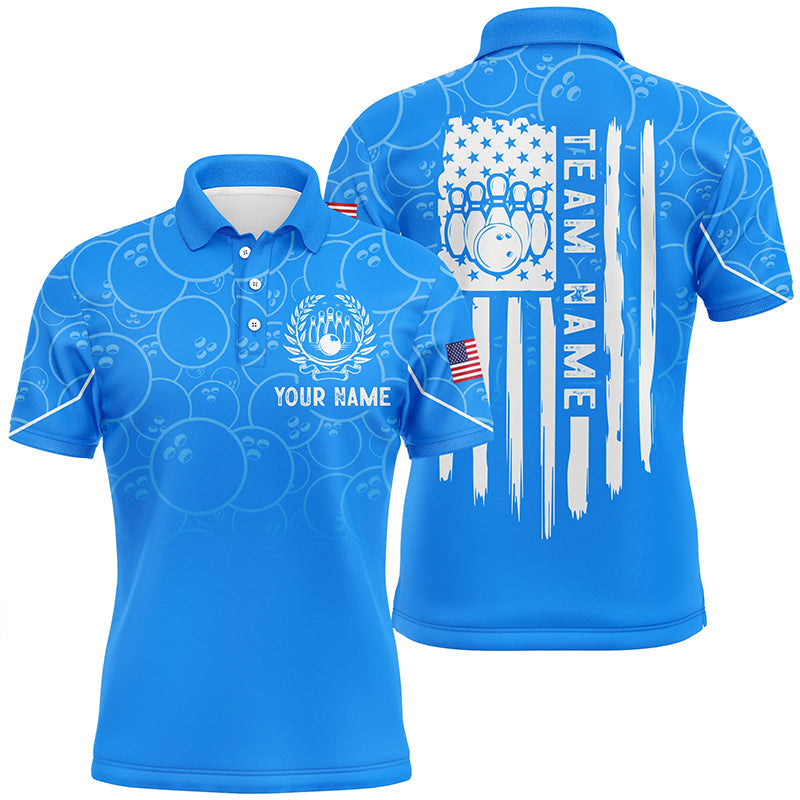 Blue bowling camo Mens polo bowling shirts Custom American flag patriotic bowling team league jerseys NQS7215