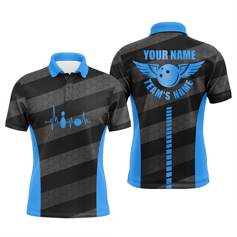 Bowling polo shirts for men custom bowling team shirts for bowlers, team bowling jerseys | Blue NQS7220