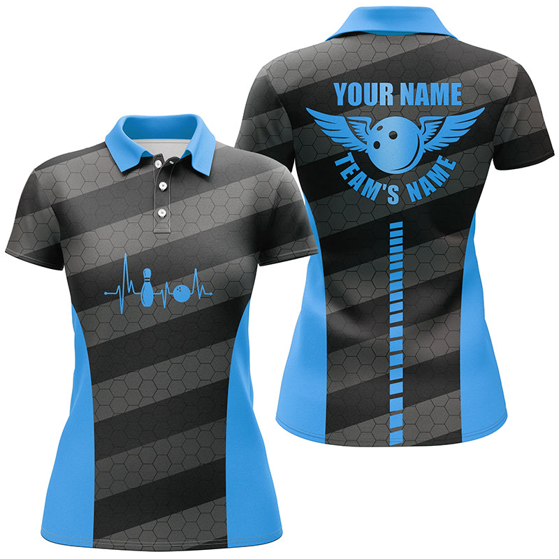Women bowling polo shirts custom bowling team shirts for bowlers, team bowling jerseys | Blue NQS7220
