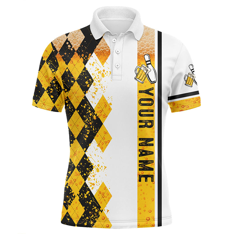 Funny black and yellow argyle Bowling beer Polo shirts for men custom team bowling jerseys for mens NQS6950