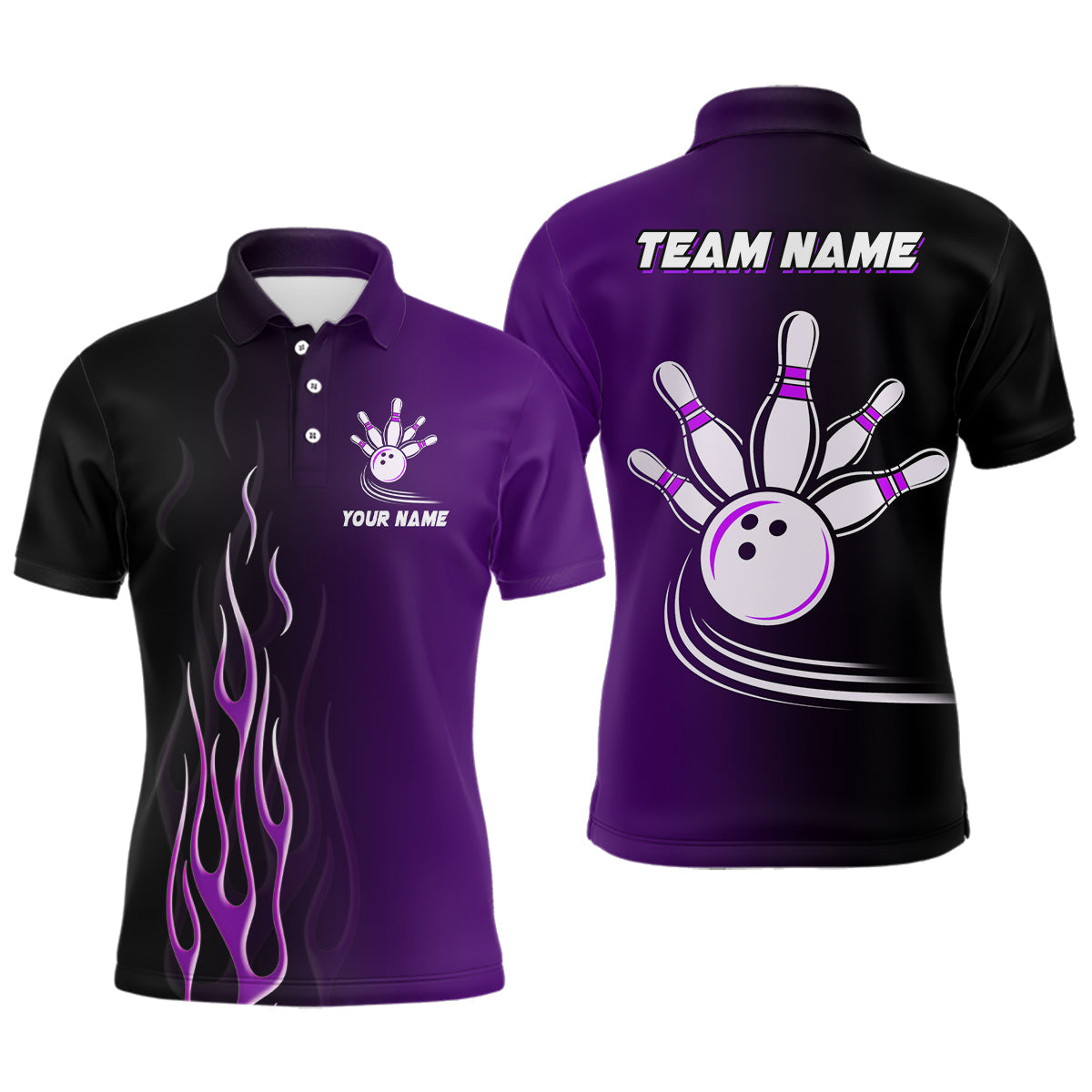 Gradient black purple bowling league jerseys custom Men Bowling Polo Shirt, gifts for bowling team NQS7056