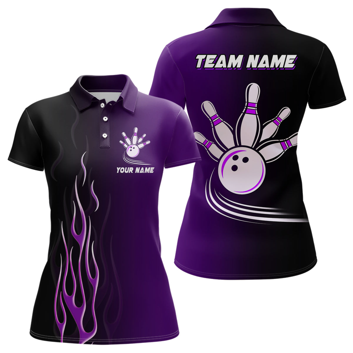 Gradient black purple bowling league jerseys custom Women Bowling Polo Shirts, gifts for bowling team NQS7056