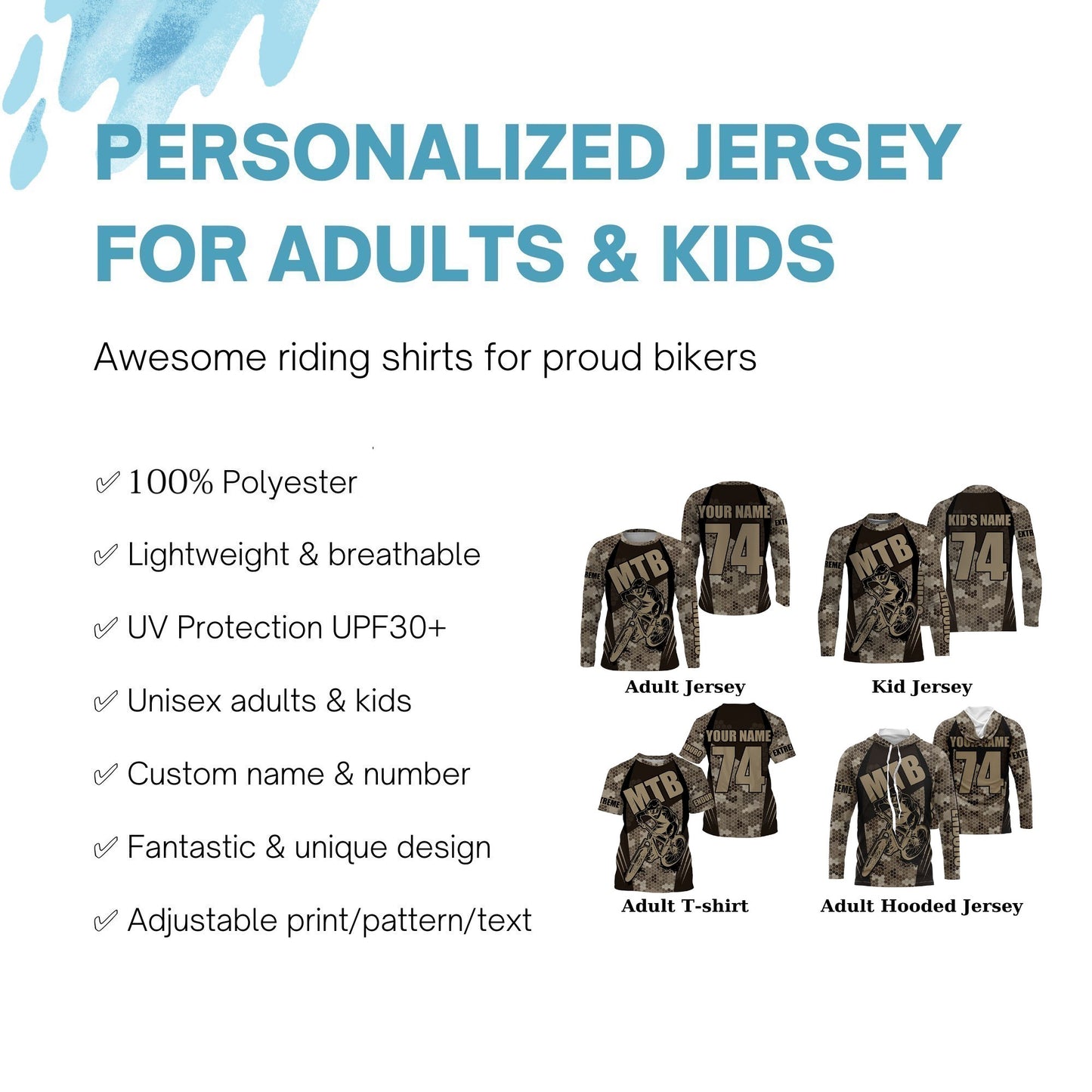 Personalized adult kid MTB jersey Custom UPF30+ Camouflage mountain bike riding shirt Cycling gear| SLC201