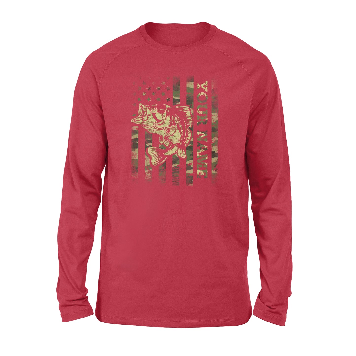 Largemouth bass fishing American flag green camo custom name fishing shirts D05 NQS1428 - Standard Long Sleeve