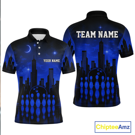 Blue Bowling Custom Men Bowling Shirt Polo & Quarter-Zip Bowling Team Jerseys HNT66