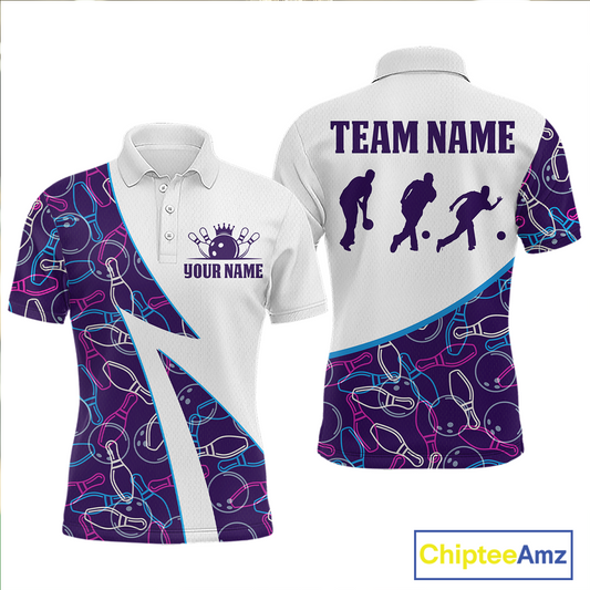 Blue Bowling Custom Men Bowling Shirt Polo & Quarter-Zip Bowling Team Jerseys HNT60
