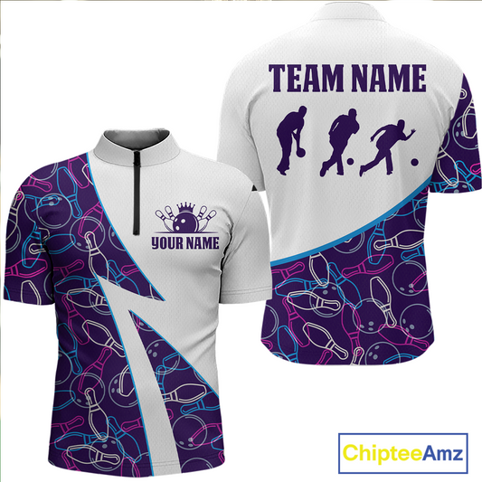 Blue Bowling Custom Men Bowling Shirt Polo & Quarter-Zip Bowling Team Jerseys HNT60