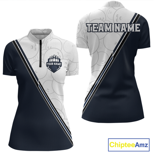 Dark Blue Bowling Custom Women Bowling Shirt Polo & Quarter-Zip Bowling Team Jerseys HNT64