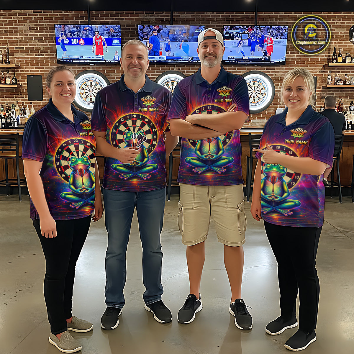 Custom Zen Frog Dart Shirts for Women Meditation Style Dart Jersey Polo & 1/4Zip Dartboard Shirt DHT20
