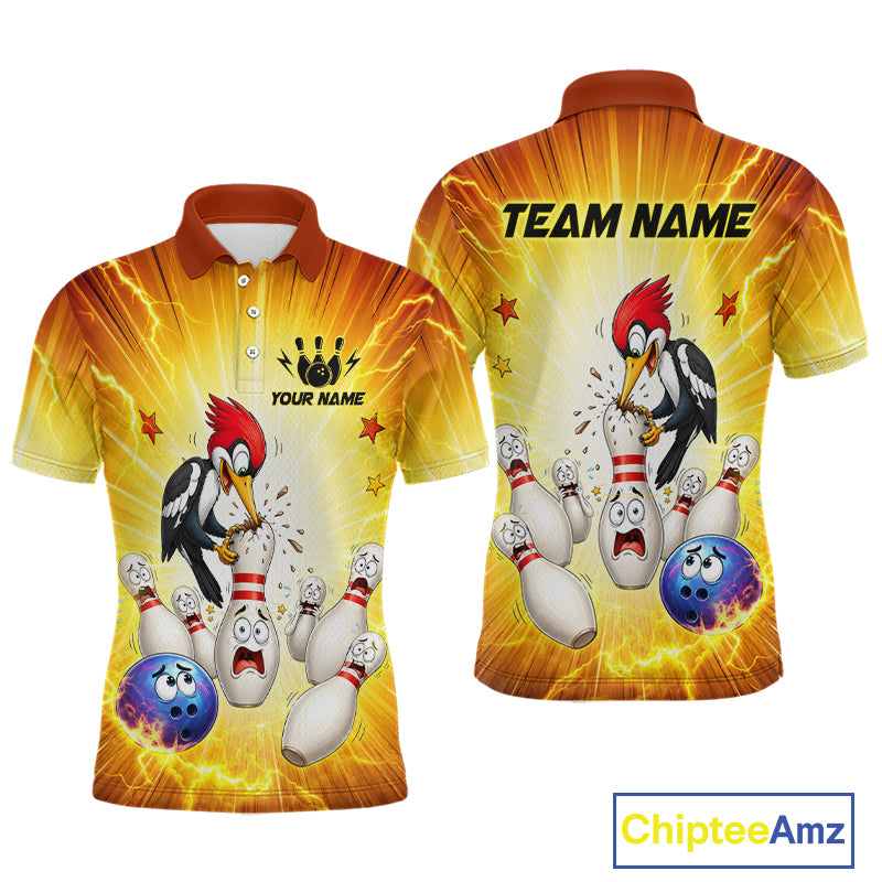 Two view of polo shirts with cartoon design and 'Team Name' text on a white background