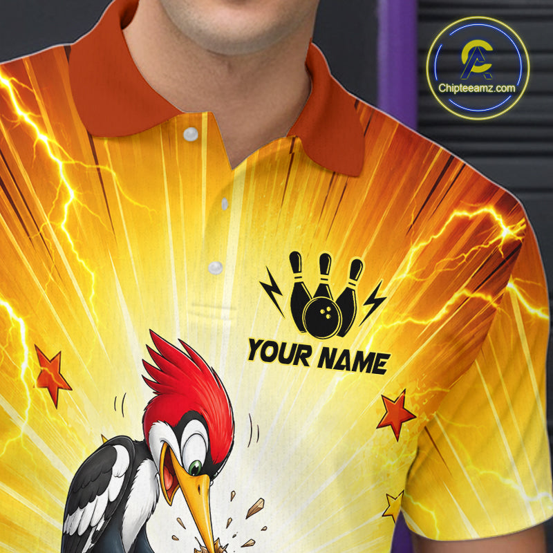 Shirt with cartoon character and bowling design, featuring 'Your Name' text, on a bright background.