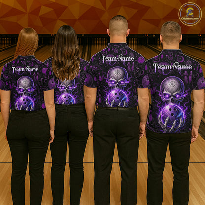 Custom Mystic Skull Bowling Shirt for Women Bowling League Jersey Polo & 1/4-Zip QZT1020