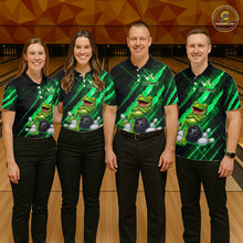 Load image into Gallery viewer, Custom Green Funny Frog Bowling Shirt for Men Bowling Jersey Polo &amp; 1/4 Zip Bowling Outfit QZT1026