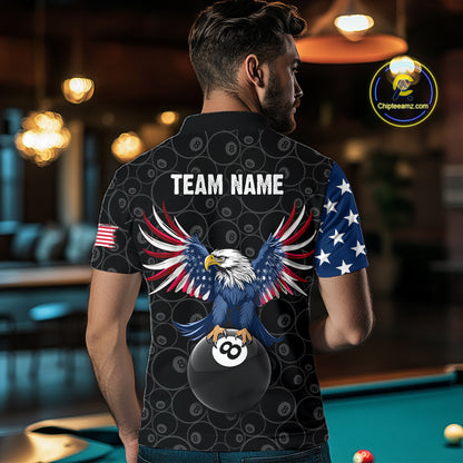 Custom American Flag Black Eagle Billiards Shirt for Men 8 Ball Pool Team Jersey Billiard Outfit BHT102