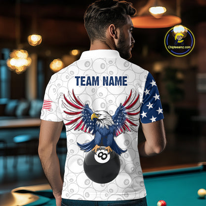 Custom American Flag White Eagle Billiards Shirt for Men 8 Ball Pool Team Jersey Billiard Outfit BHT103