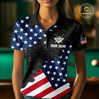 Custom American Flag Black Eagle Billiards Shirt for Women 8 Ball Pool Team Jersey Billiard Outfit BHT102