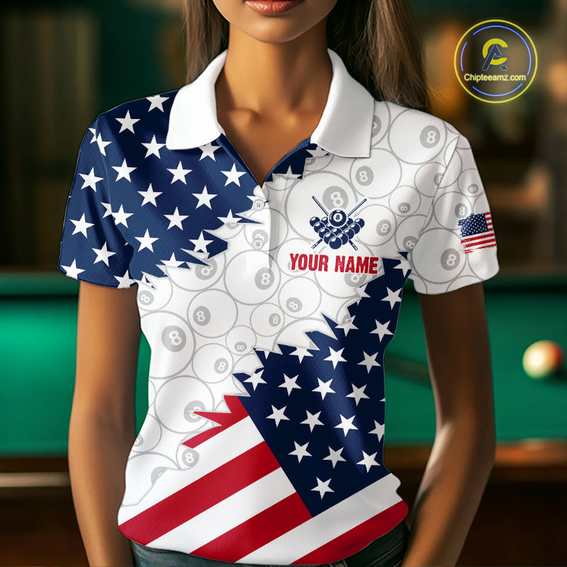 Custom American Flag White Eagle Billiards Shirt for Women 8 Ball Pool Team Jersey Billiard Outfit BHT103
