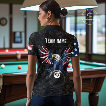 Custom American Flag Black Eagle Billiards Shirt for Women 8 Ball Pool Team Jersey Billiard Outfit BHT102