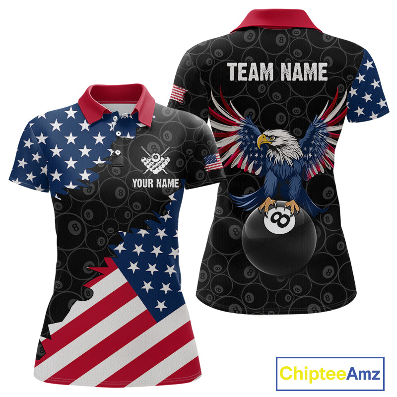 Custom American Flag Black Eagle Billiards Shirt for Women 8 Ball Pool Team Jersey Billiard Outfit BHT102