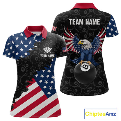 Custom American Flag Black Eagle Billiards Shirt for Women 8 Ball Pool Team Jersey Billiard Outfit BHT102