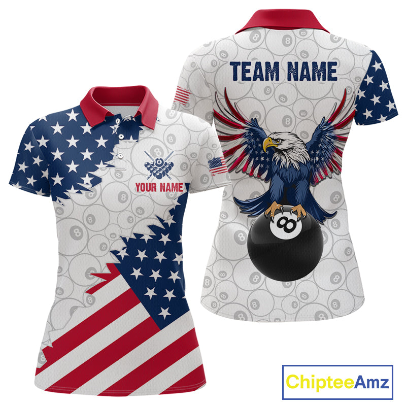 Custom American Flag White Eagle Billiards Shirt for Women 8 Ball Pool Team Jersey Billiard Outfit BHT103