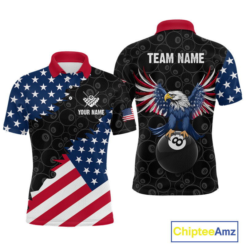 Custom American Flag Black Eagle Billiards Shirt for Men 8 Ball Pool Team Jersey Billiard Outfit BHT102