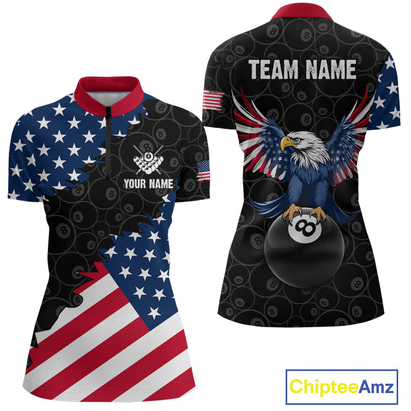 Custom American Flag Black Eagle Billiards Shirt for Women 8 Ball Pool Team Jersey Billiard Outfit BHT102