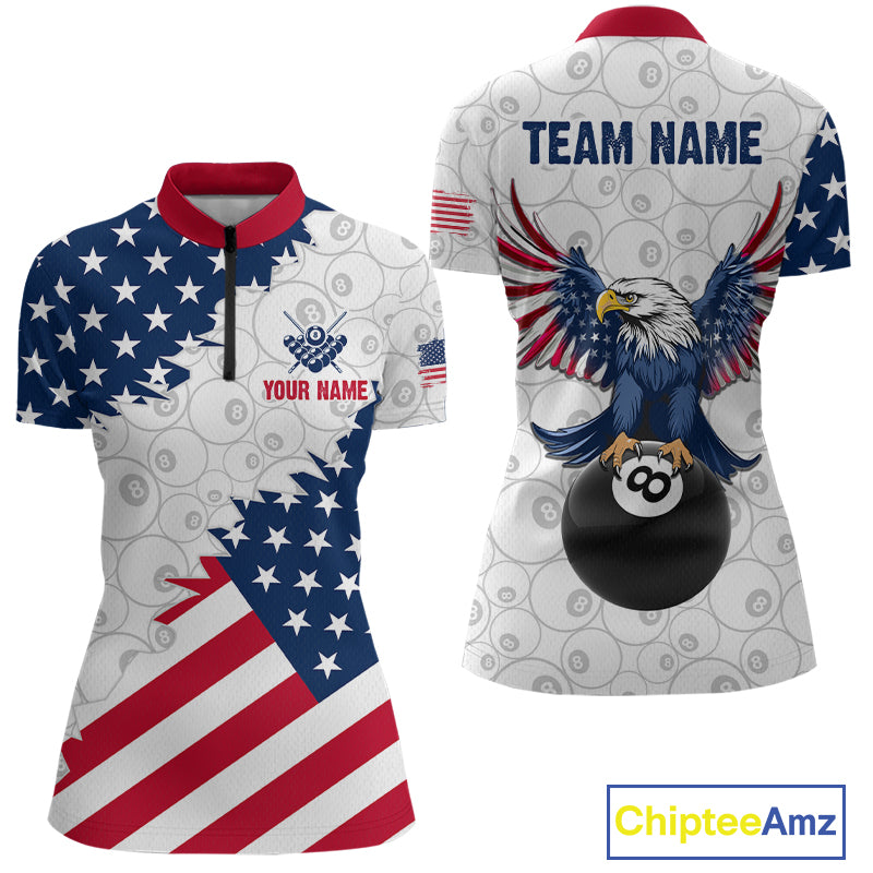 Custom American Flag White Eagle Billiards Shirt for Women 8 Ball Pool Team Jersey Billiard Outfit BHT103