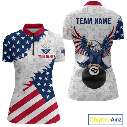 Custom American Flag White Eagle Billiards Shirt for Women 8 Ball Pool Team Jersey Billiard Outfit BHT103